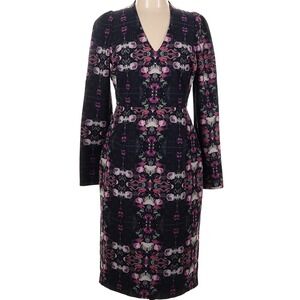 BLACK HALO Mindy Floral Print Long Sleeve V Neck Sheath Dress Size 10‎ $340